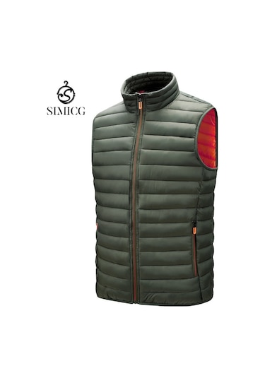Erkek Sonbahar/kış Günlük Yelek Büyük Beden Dik Yaka Kolsuz Pamuklu Yelek Yeşil