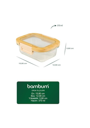 Bambum Moira - Cam Kapaklı Kilitli Cam Saklama Kabı 370 Ml Bambu