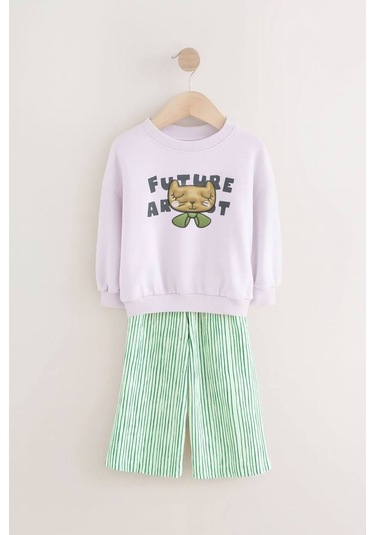 Kız Çocuk Kabartma Aplike Baskı Detaylı Sweatshirt Yeşil Beyaz Çizgili Jogger Alt Üst Takım Çok Renkli Kız Çocuk Kabartma Aplike Baskı Detaylı Sweatshirt Yeşil Beyaz Çizgili Jogger Alt Üst Takım Çok Renkli