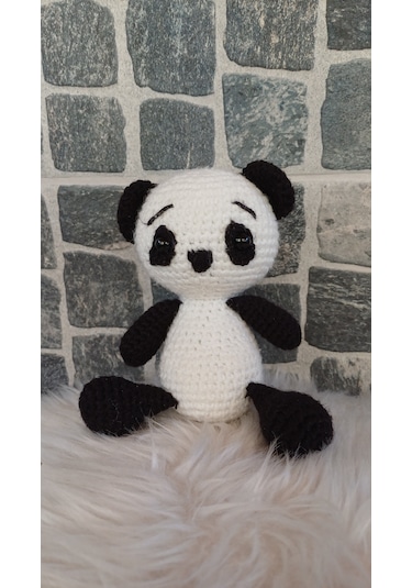 El Örgüsü Oyuncak Amigurumi Panda Beyaz - Siyah