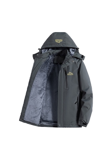 Ikkb Erkek Sonbahar Ve Kış Polar Kalın Su Geçirmez Ceket Gri