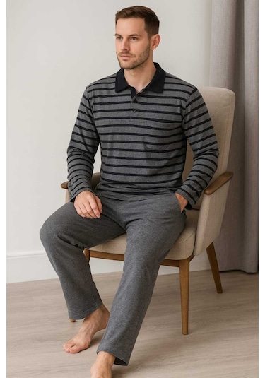 Tenra Erkek Pijama Takımı %100 Pamuk Selanik Örme Gri