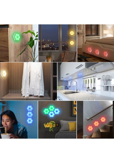 Rgb Led Renk Değiştiren Altıgen Dolap Işığı Beyaz 6 Adet Beyaz