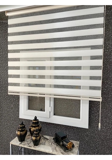 Ithal Bambu Ekru Zebra Stor Perde Eteği Düz 1.kalite Alüminyum Kasa Metal Ayak Ekru