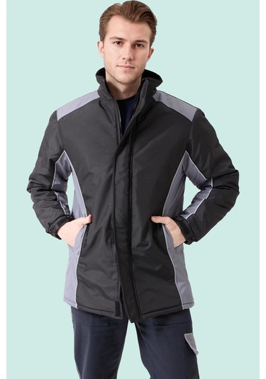 Kışlık Su Geçirmez İşçi Parkası Urtica Parka Rüzgar Sıcak Tutucu Astar Günlük İş Kullanımına Siyah-Gri