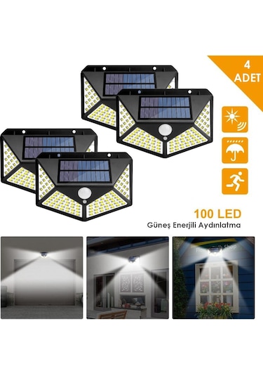 Technojet 4Adet 100 Ledli Hareket Sensörlü Güneş Enerjili Solar Bahçe Lambası Led Şarj Olabilen
