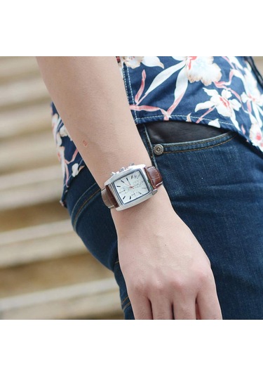 Geeksen Erkekler İçin Dörtgen Kadranlı, Işıklı, Zaman-tarih Gösteren, Su Geçirmez, Deri Kayışlı Klasik Spor Quartz Saat - Beyaz Çok Renkli