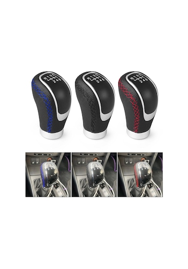 Mavi 5/6 Hız Evrensel R Pu Deri Vites Topuzu Manuel Araba Vites Sopa Kafa Vites Değiştirme Topuzu Modifiye Vites Kafası
