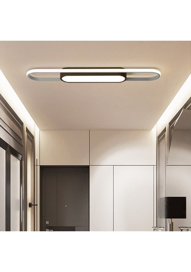 Tavan Led Avize Burn Plafonyer 40x16cm Çevresinde Eko Profil 70cm Siyah - Sarı