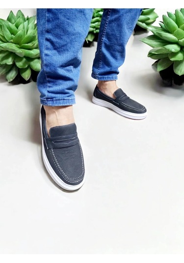 Erkek Nubuk Deri Siyah Beyaz Taban Dikişli Rahat Günlük Ayakkabı