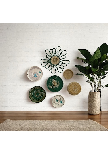7'li Dekoratif Hasır Duvar Tabağı, Bohem Duvar Tabağı, Afrikan Duvar Tabağı, Duvar Dekoru Diğer