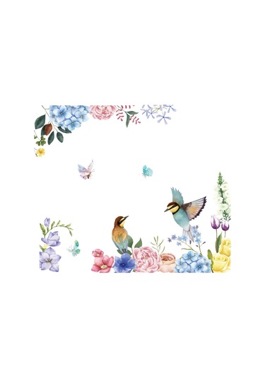 Geeksen Renkli Pvc Kuş Ve Çiçek Desenli Duvar Sticker - Ev Dekorasyonu, Kusurlu Duvarları Gizle, Kolay Uygulama 94x110cm Çok Renkli