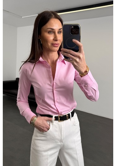 5in1Canpolat Pembe Pens Detaylı Slim Fit Gömlek 018