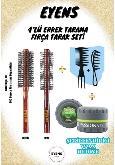 Eyens 4'lü Fırça Tarak Seti 150 Ml Kavanoz Wax Hediye