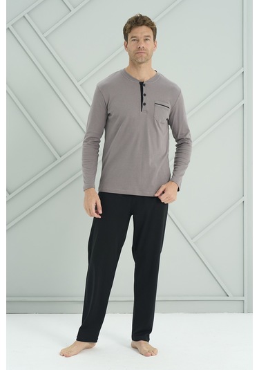 Erkek Interlok Penye Uzun Kol Pijama Takımı 2205 Gri01 Gri01