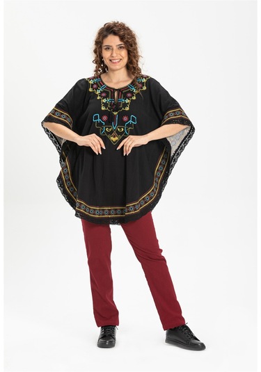 Kısa Kol Şile Bezi Gülseren Bluz Siyah Syh