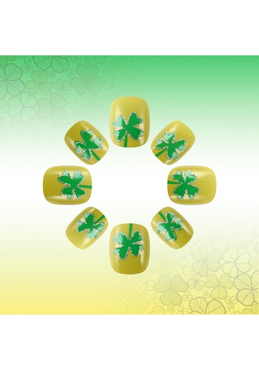 St. Patrick Günü Dört Yapraklı Yonca Gökkuşağı Giyilebilir Tırnaklar Gümüş Simli Basit Parlak Tırnak Sanatı 24 Adet Sahte Tırnak Araçlar Dahil Ys557