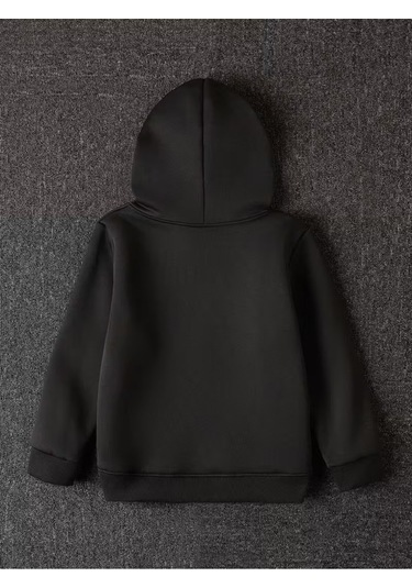 Kışlık Kapüşonlu Sweatshirt, Kiraz Leopar Baskılı Yeni SiYAH