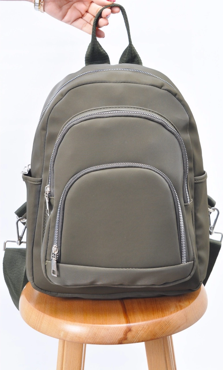 Tezzgelsin Unısex Su Geçirmez Saten Suni Deri Günlük Kullanım Sırt Çantası Haki