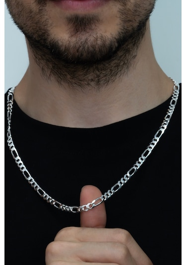 Gümüş Figaro 3+1 Erkek Kolye Zincir 55Cm 5Mm 26Gr Msn13