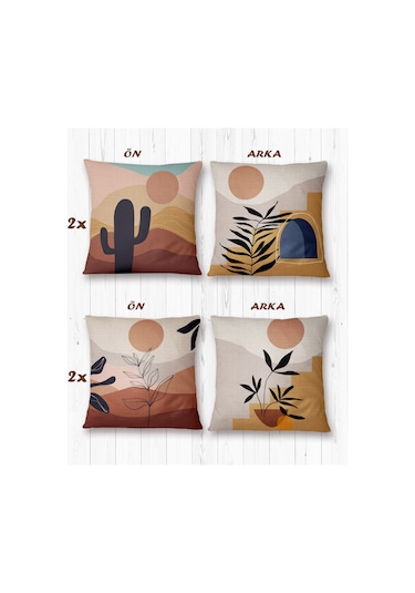 Soyut Gün Batımı Desenli-4 lü Kırlent Kılıf Seti -İki Tarafı