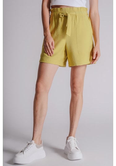 Braccas Kadın Yandan Takma Cepli Beli Lastikli Jogger Şort Lime Lime