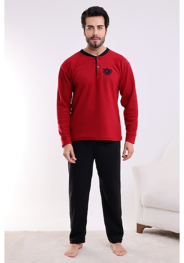 Falkon 7202 Polar Kışlık Erkek Ev Pijama Takımı Uyku Takımı Bordo