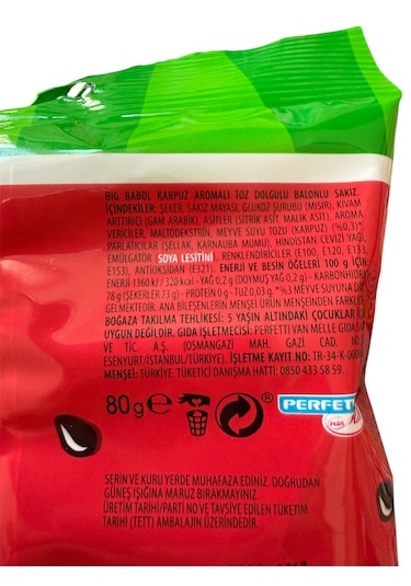 Karpuz Aromalı Toz Dolgulu Balonlu Sakız 80 G. 15 Adetli