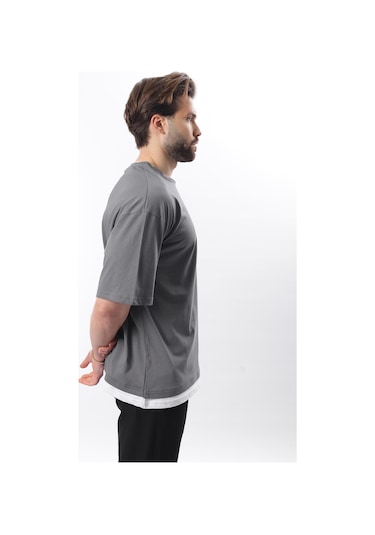 Madmext Oversize Füme Erkek Tişört 4978 Füme