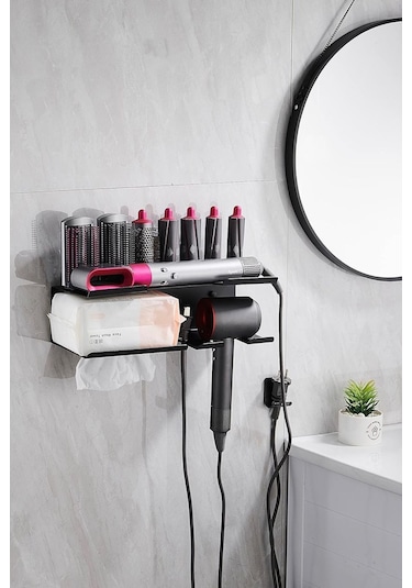 Airwrap Stand - Saç Kurutma Makinesi Askısı - Banyo Rafı Siyah