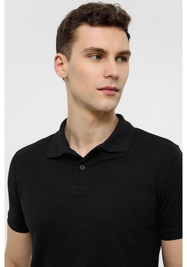 SÜVARİ Siyah Slim Düz Polo Yaka Tişört-38587 Siyah