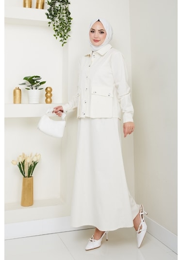 Körük Cepli Gömlek Etek İkili Takım 1551 - Ekru Ekru
