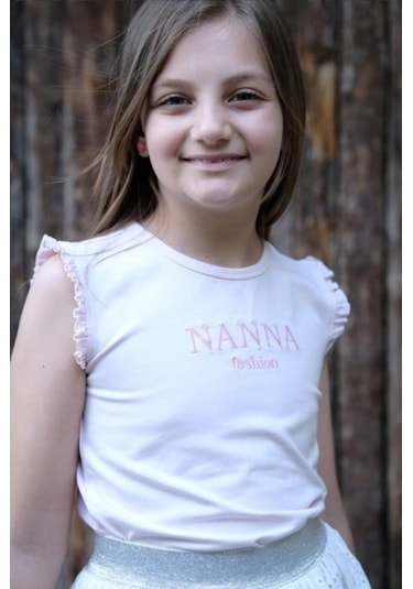 Kolsuz Fırfırlı Pamuklu Tişört Pudra Pembe Nanna Fashion 2022-G-0