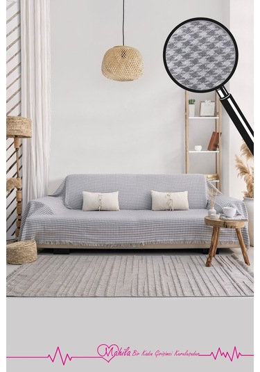 Klasik Pamuklu Koltuk Örtüsü 170x300 Cm Kazayağı Desen Koltuk Örtüsü Gri