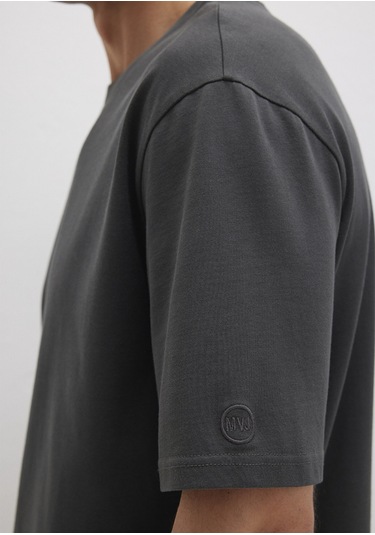 Mavi - Logo Detay Kollu Gri Basic Tişört 0611924-70092 Gri