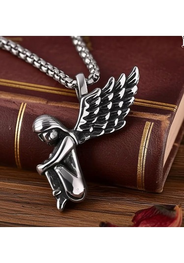 Çiftlere Özel Melek Kanadı & Diz Çöken Melek Kolye Seti Gümüş