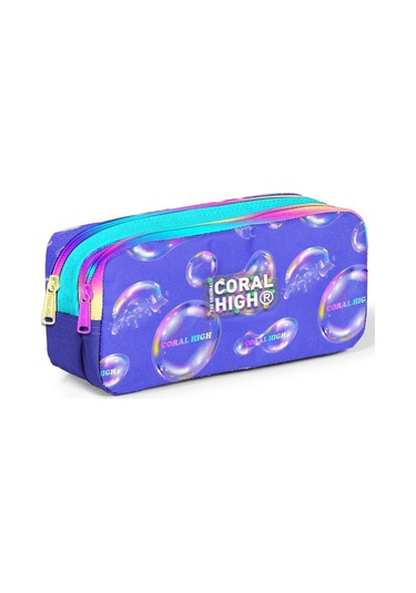 Coral High Kids Lavanta Pembe Baloncuk Desenli İki Bölmeli Kalem Çantası 12089