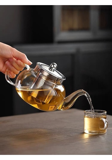 Toptanfoni Borasilikat Cam Büyük Çaydanlık 800ml Şeffaf