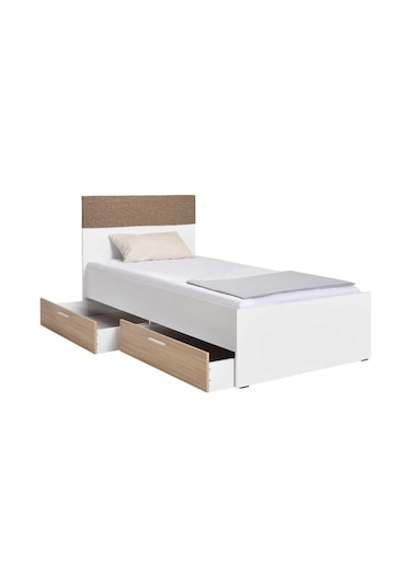 Adoremobilya Base Genç Odası 2 Çekmeceli Tek Kişilik Karyola - İtalyan Meşe-Beyaz