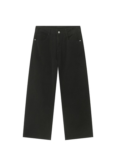 Erkekler İçin Düz Bol Kesim Sade Orta Yüksek Bel Kot Pantolon Siyah