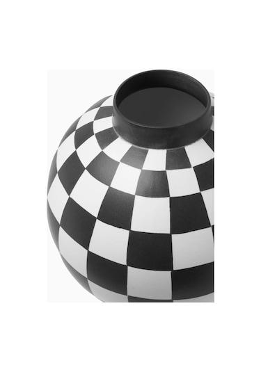 Xlarge Damier Porselen Vazo Beyaz - Siyah