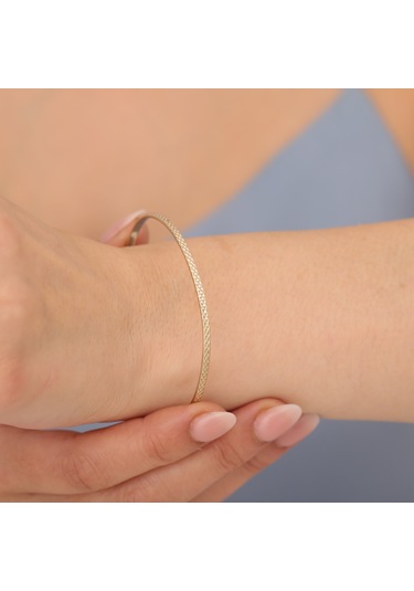 925 Ayar Altın Mikron Kaplama Zetina Desenli Ajda Gümüş Bilezik - Bv00105 Altın