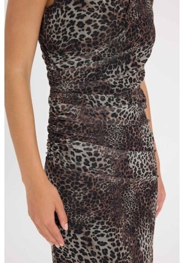 DeFacto Bodycon Vücuda Oturan Bisiklet Yaka Leopar Desenli Tül Kolsuz Maxi Elbise D5061AX24AUBN192