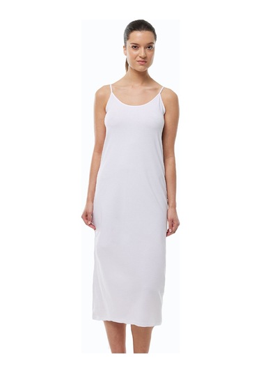 Malabadi Kadın Beyaz Ayarlanabilir İp Askılı Uzun Geniş Elbise Astarı Modal Kombinezon 1080 Beyaz