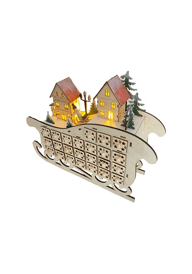 Ahşap 24 Geri Sayımlı Noel Takvimi Yaratıcı Ev Kızak Takvimi Ahşap Led Noel Dekorasyon Süsleri Beyaz