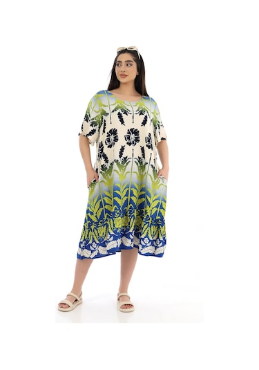 Schık Kadın Viskon Yarım Kol O Yaka Cepli Fırfırlı Elbise Sarı Sarı