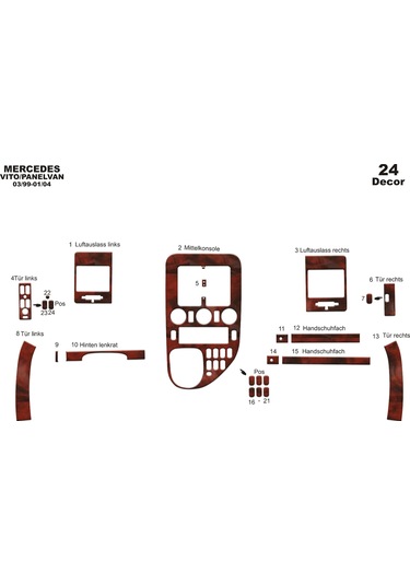 Mercedes Vito Panelvan Konsol-torpido Kaplama 1999-2004 24 Parça-maun Maun