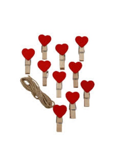 Kırmızı Kalpli Minik Ahşap Mandal 10+