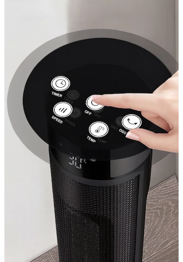 Şömineli Seramik Kule Tipi Dikey Isıtıcı Uzaktan Kumandalı