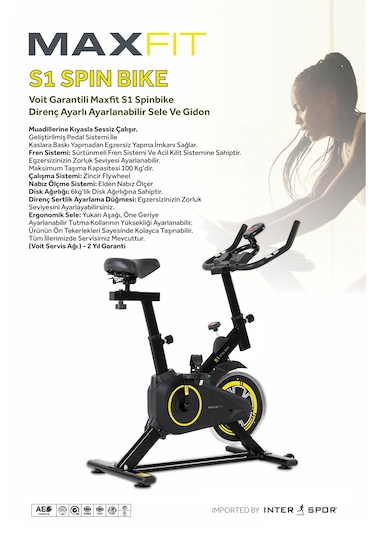 Voit Maxfit S1 Spinbike 6 KG Flywheel Ayarlanabilir Direnç Ayarlı Ayarlanabilir Sele ve Gidon Kondisyon Bisikleti